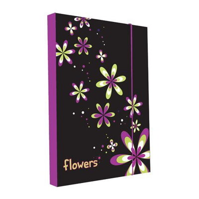 Box na zošity A4, Kvety III,čierny podklad,malé kvety