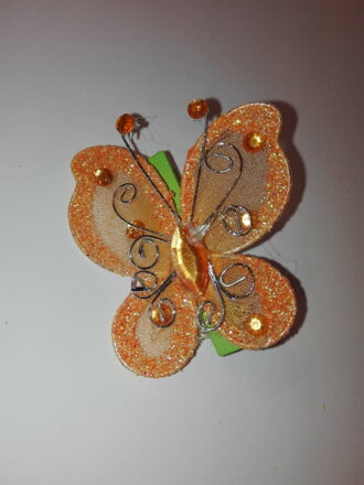 Dekoračný motýľ na štipci, oranžový