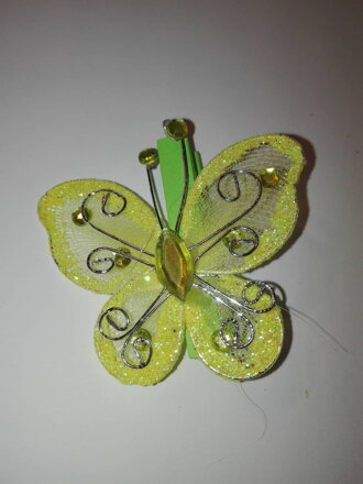 Dekoračný motýľ na štipci žltý 