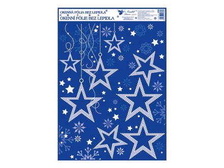Fólia okenná 486 rohová vianočná s glitrom a sneh. efektom hviezdy 38x30 cm