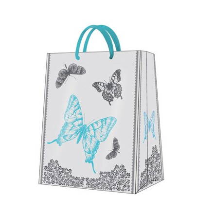 Darčeková taška strieborno-modré motýľe