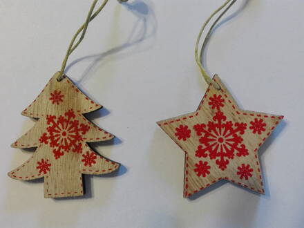 Drevená vianočná dekorácia hviezda a stromček
