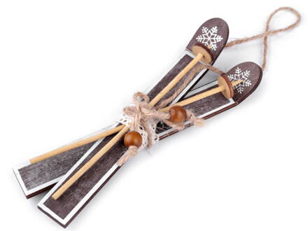 Drevená dekorácia lyže s palicami hnedé 5 x 16 cm