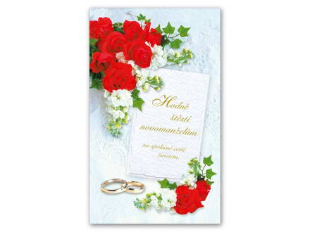 Blahoželanie svadobné malé 18-135,červené ruže