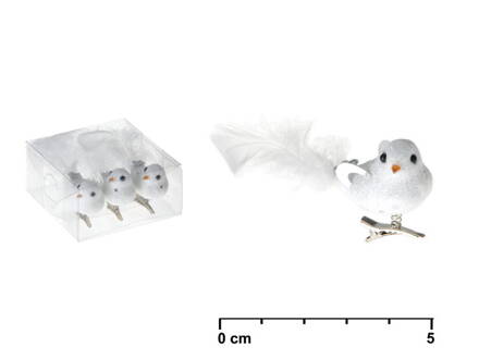 Vtáčik biely s glitrom a perim, 5 cm