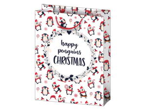 Vianočný dárková taška – tučňáci, 26×34×14 cm