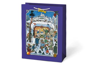 Vianočný dárková taška Jozef Lada – modrá, 26×34×14 cm