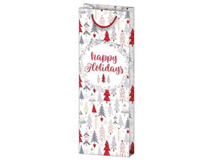 Vianočný dárková taška na fľašu – stromečky, 12×36×9 cm