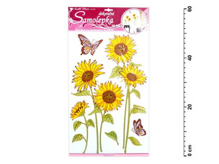 Samolepiaca dekorácia 10031 slnečnica s motýly a glitry 50 x 32 cm