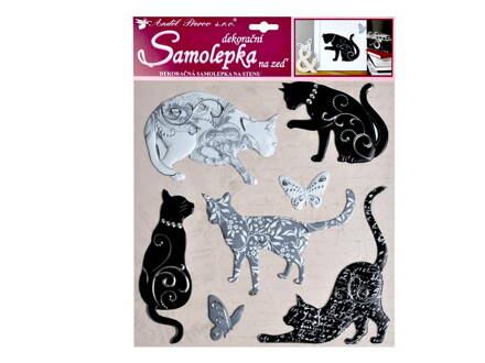 Samolepiaca dekorácia 10228 kočky sa stříbrným dekorom 38x31 cm