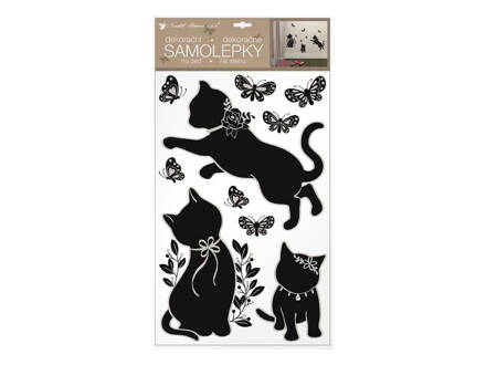 Samolepiaca dekorácia 10490 na stenu čierna mačka s glitrami a kamienkami 32 x 60 cm