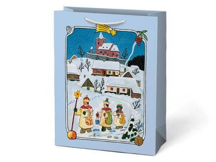 Vianočný dárková taška Jozef Lada – svetle modrá, 26×34×14 cm