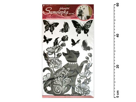 Samolepiaca dekorácia 10016 čierna mačka s glitrami a kamienkami 60x32cm