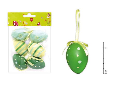 Vajíčka plast 6cm/6ks mix-zeleno-žlté,bodky,pruhy