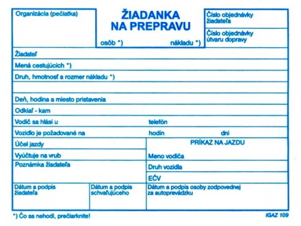 Žiadanka na prepravu-tlačivo