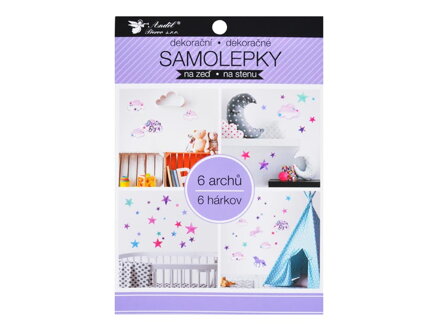 Samolepiaca dekorácia 15054 v bloku jednorožci, hviezdy 16 x 23 cm 6 listov