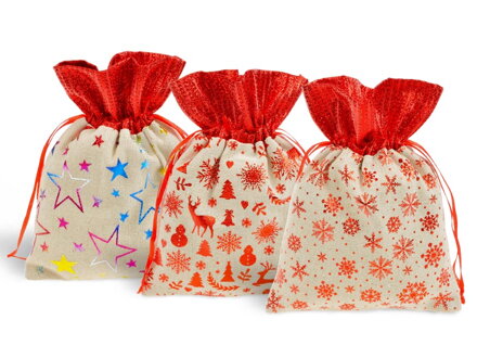 Vrecko textil vianočné potlač 13x17cm mix