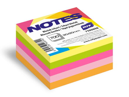 Bloček trhací 90x90mm 700 listov mix 5 farieb neón