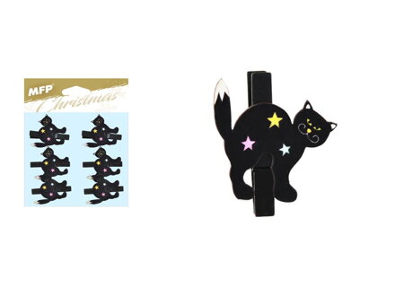 Štipec drevený halloween mačka 6ks/4,8cm XC20181007