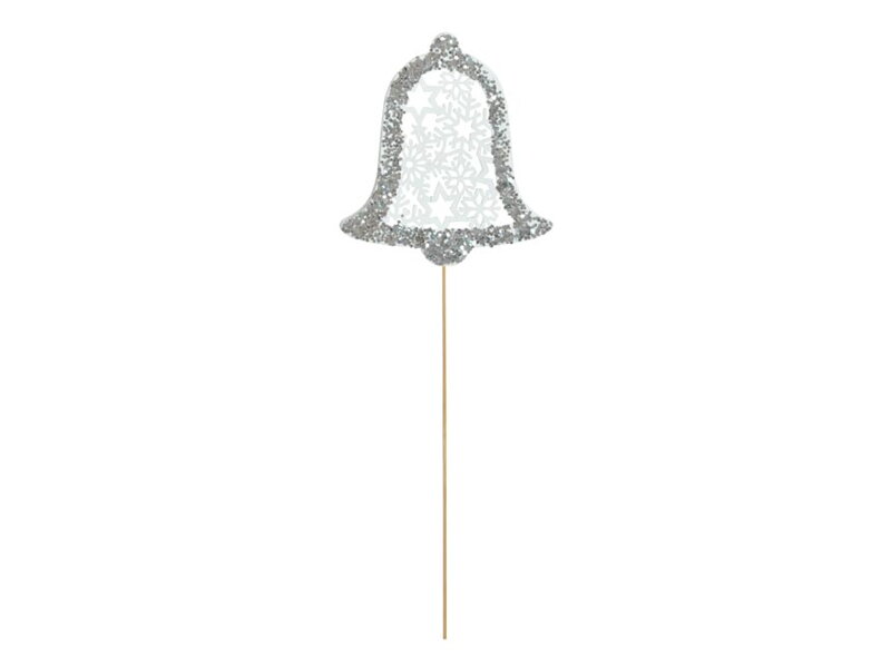 Zápich zvonček drevo biele s glitrom 7,5cm/35cm